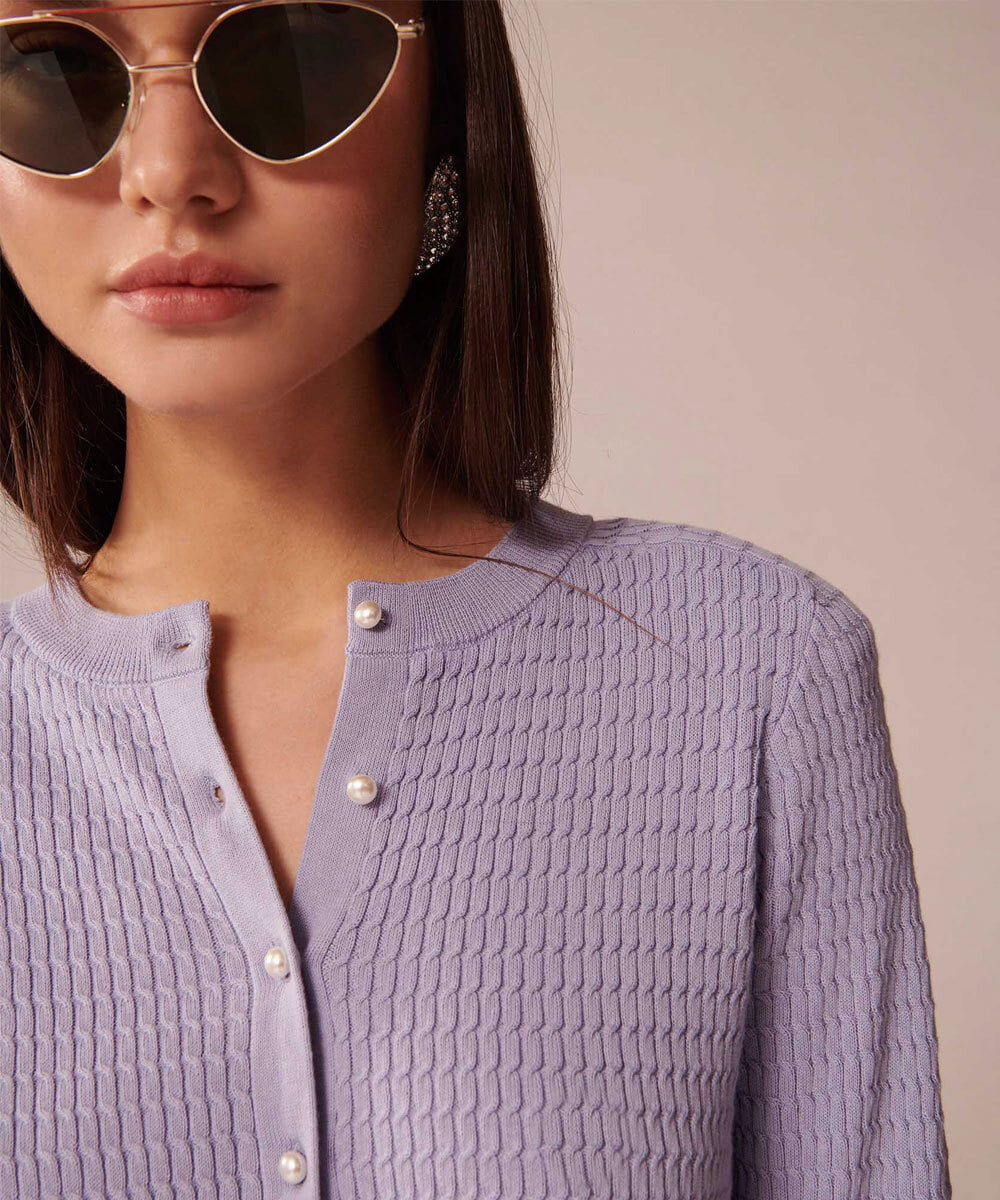 VZFGU03340 TARA JARMON(タラ ジャーモン) Extrafine island cotton cardigan パープル