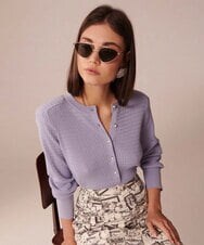 VZFGU03340 TARA JARMON(タラ ジャーモン) Extrafine island cotton cardigan パープル