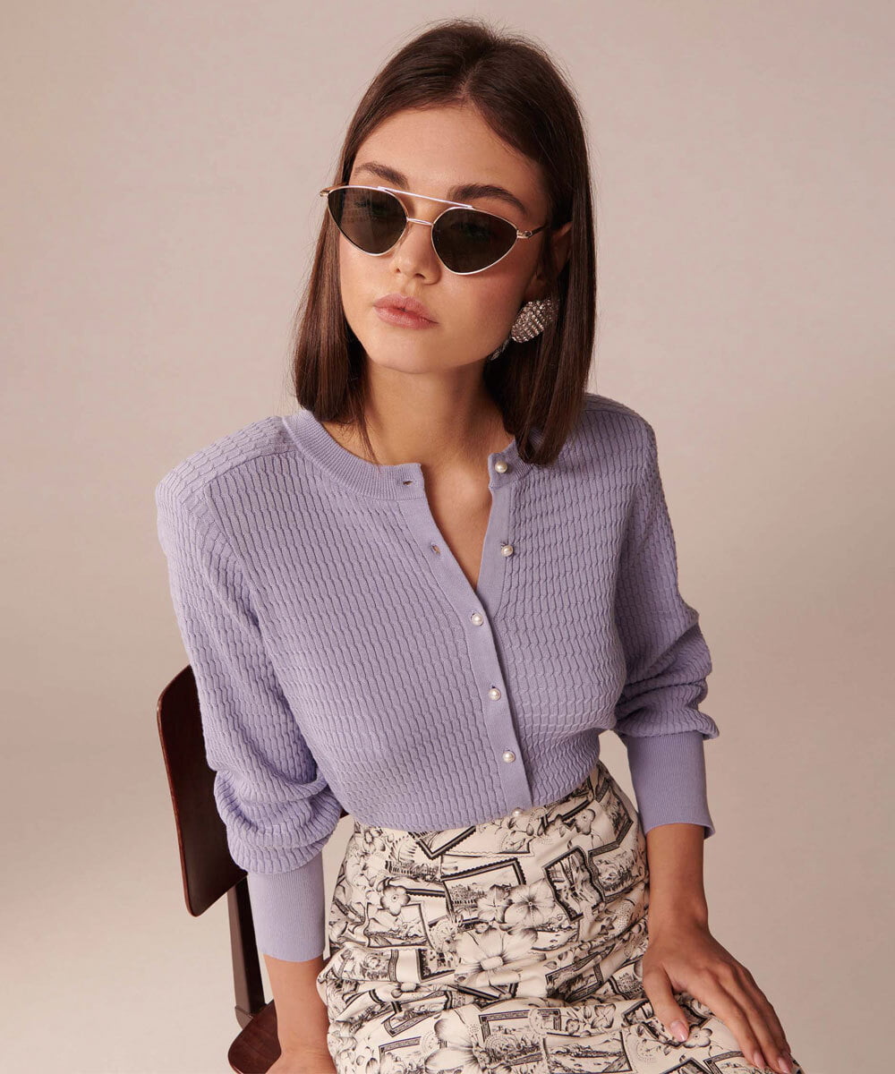 VZFGU03340 TARA JARMON(タラ ジャーモン) Extrafine island cotton cardigan パープル
