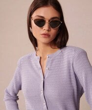 VZFGU03340 TARA JARMON(タラ ジャーモン) Extrafine island cotton cardigan パープル