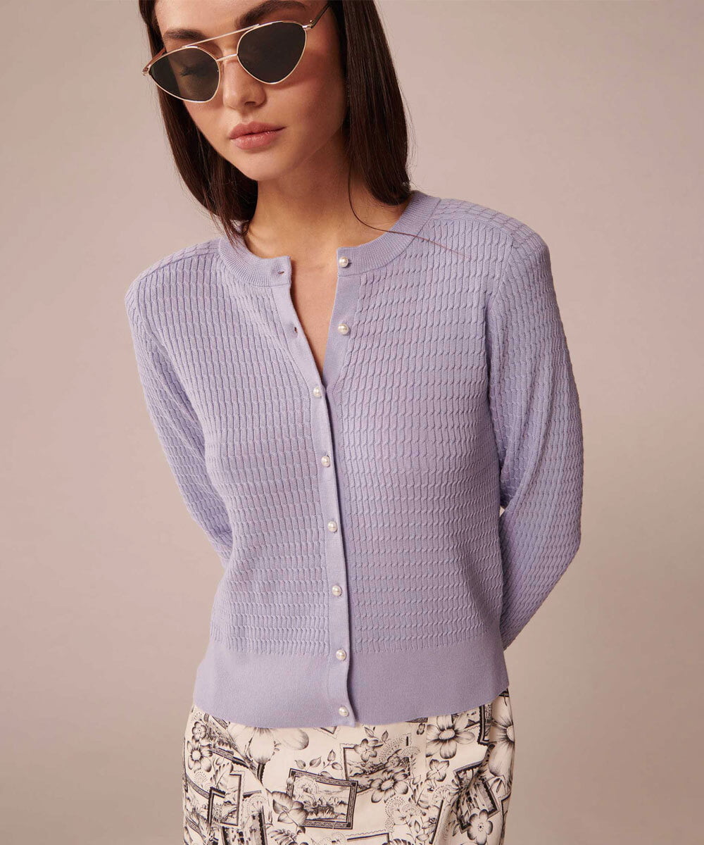 VZFGU03340 TARA JARMON(タラ ジャーモン) Extrafine island cotton cardigan パープル
