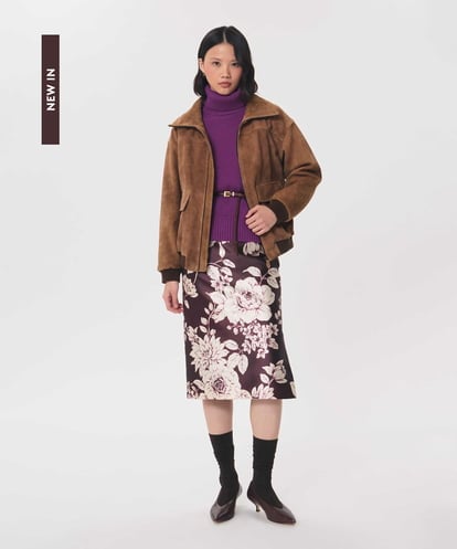 VZHAG07500 TARA JARMON フラワープリントダッチェスサテンスカート