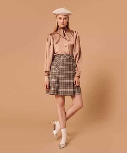 VZHAX15400  Chocolate plaid skirt
