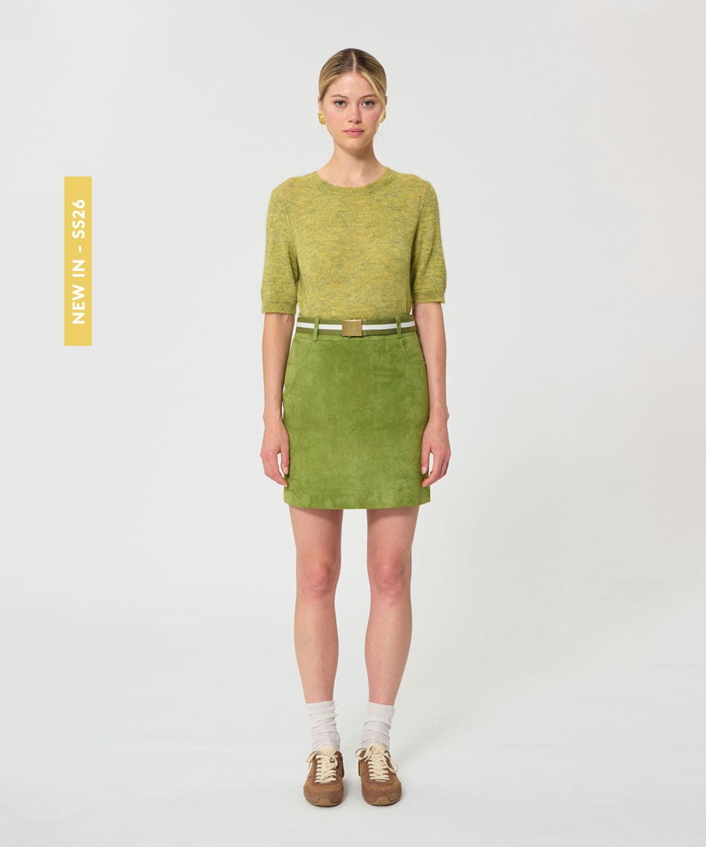 VZHGD07670 TARA JARMON(タラ ジャーモン) スエードスカート アップルグリーン