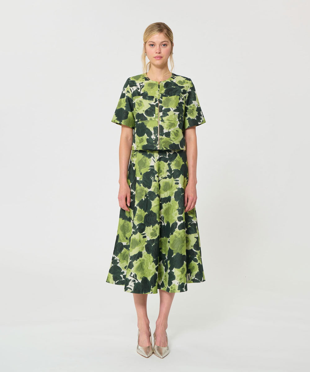 VZHGD11580 TARA JARMON(タラ ジャーモン) ペインテッドローズジャカードスカート グリーン