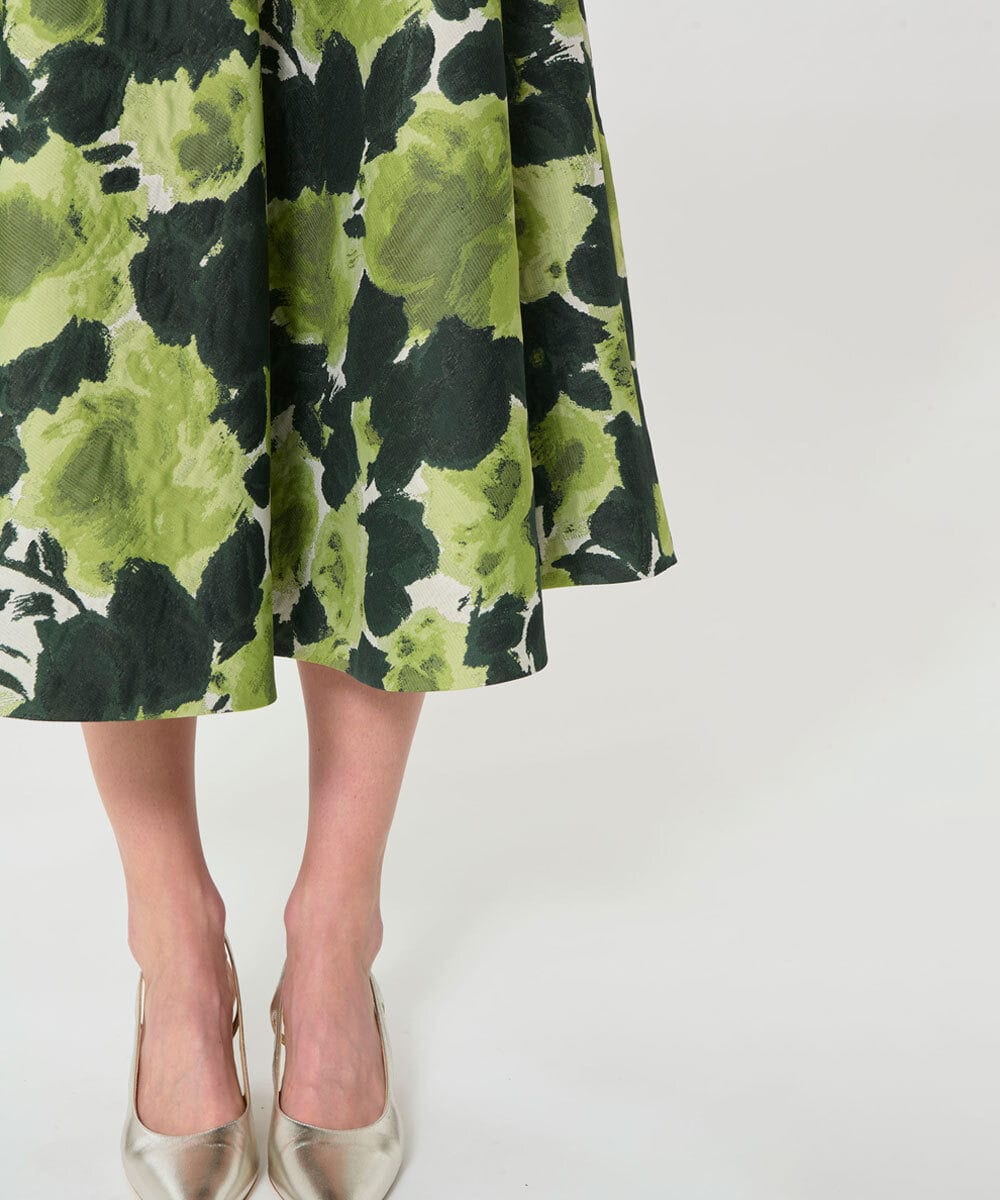 VZHGD11580 TARA JARMON(タラ ジャーモン) ペインテッドローズジャカードスカート グリーン