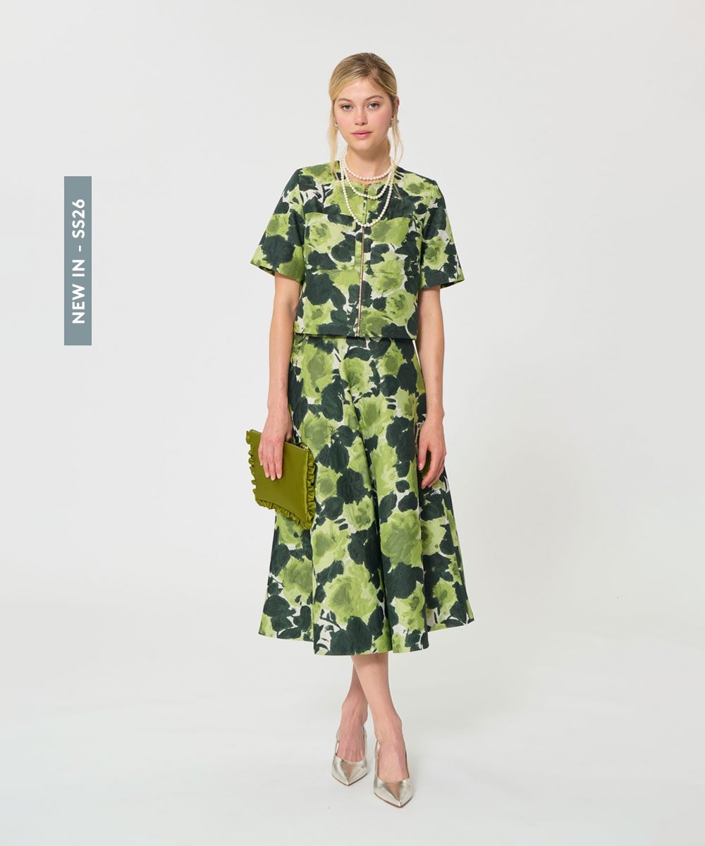 VZHGD11580 TARA JARMON(タラ ジャーモン) ペインテッドローズジャカードスカート グリーン