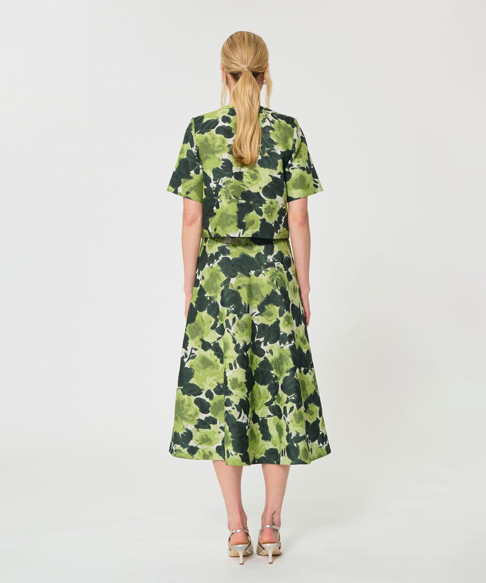 VZHGD11580 TARA JARMON(タラ ジャーモン) ペインテッドローズジャカードスカート グリーン