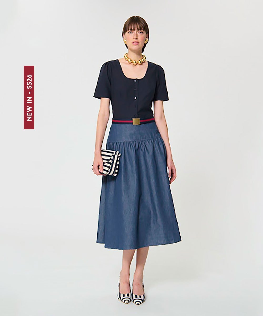 VZHGD13430 TARA JARMON(タラ ジャーモン) ライトデニムスカート ライトブルー