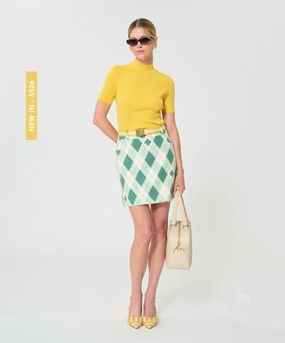 VZHGD16360  アーガイルクローバープリントスカート