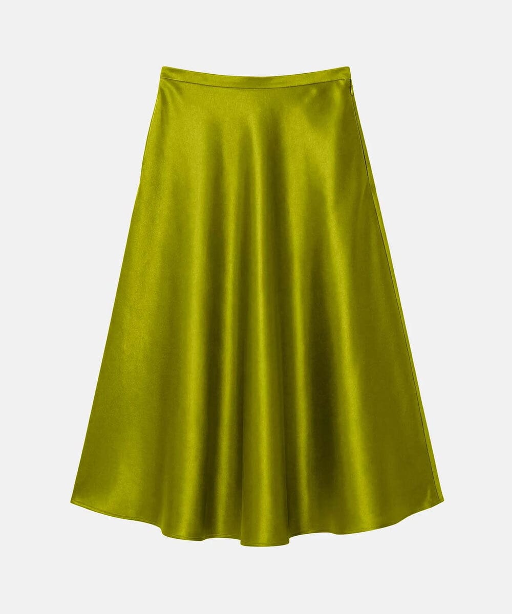 VZHGD39540 TARA JARMON(タラ ジャーモン) サテンフレアスカート アニスグリーン