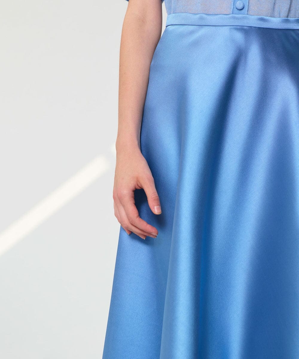 VZHGD39540 TARA JARMON(タラ ジャーモン) サテンフレアスカート スカイブルー