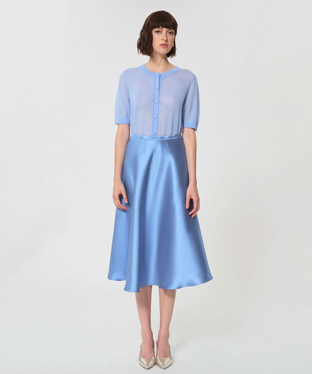 VZHGD39540 TARA JARMON(タラ ジャーモン) サテンフレアスカート スカイブルー