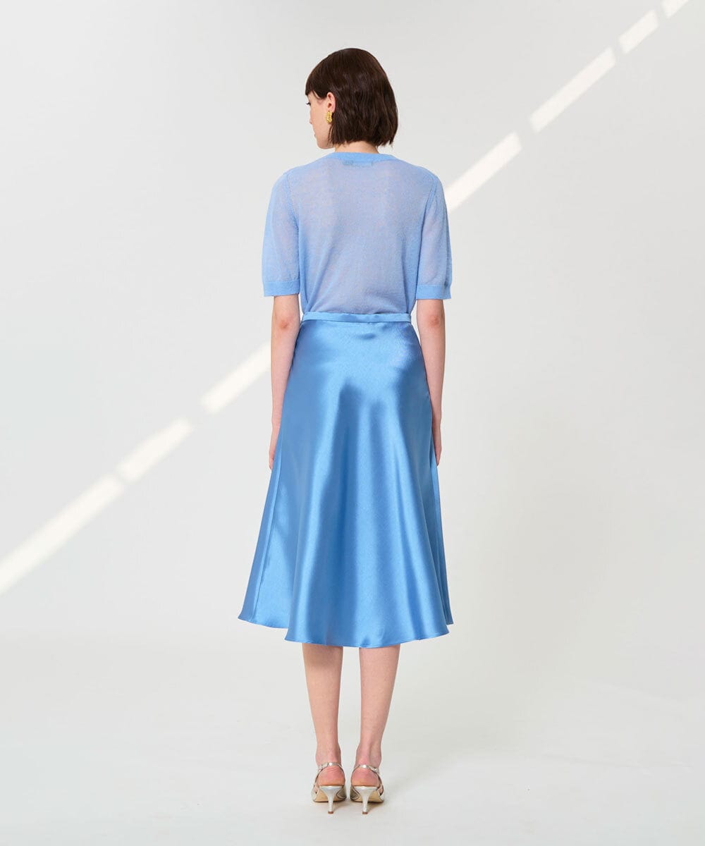 VZHGD39540 TARA JARMON(タラ ジャーモン) サテンフレアスカート スカイブルー