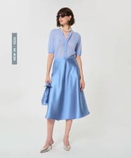 VZHGD39540 TARA JARMON(タラ ジャーモン) サテンフレアスカート スカイブルー