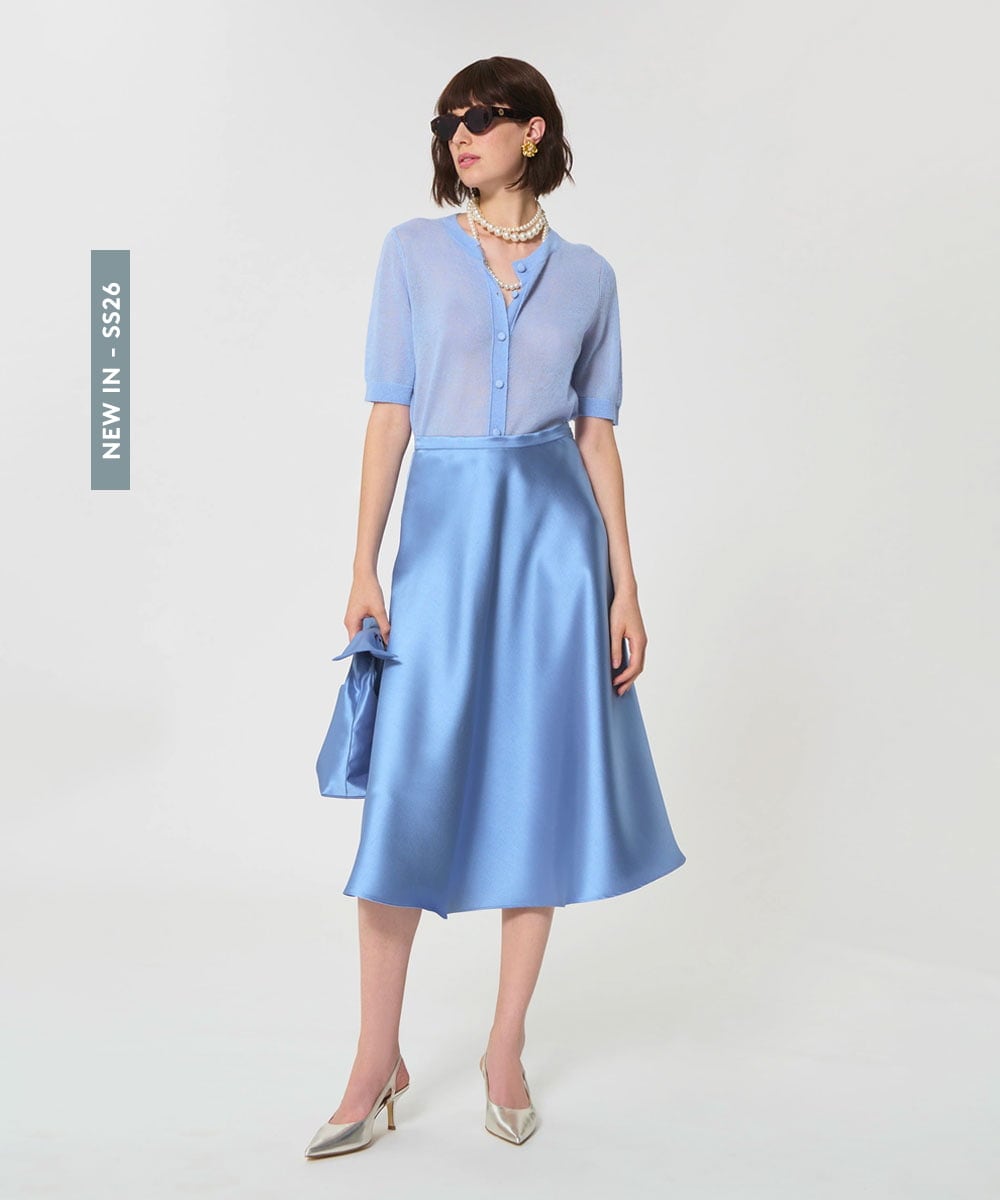 VZHGD39540 TARA JARMON(タラ ジャーモン) サテンフレアスカート スカイブルー