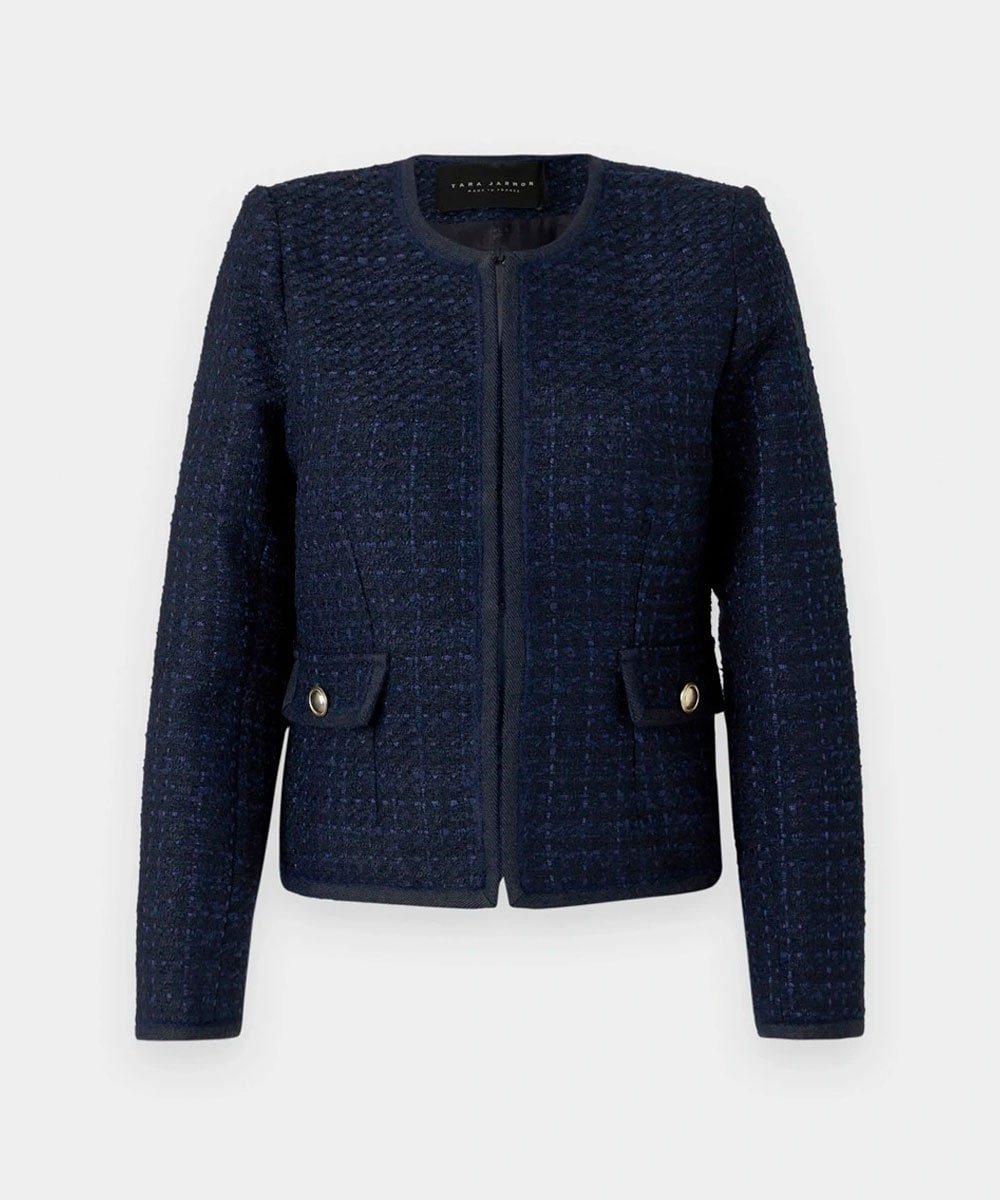 VZJAD02610 TARA JARMON(タラ ジャーモン) ツイードジャケット ネイビー