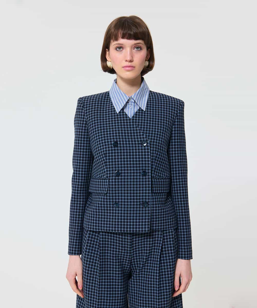 VZJAD05600 TARA JARMON(タラ ジャーモン) スモールブルーチェックジャケット ネイビー