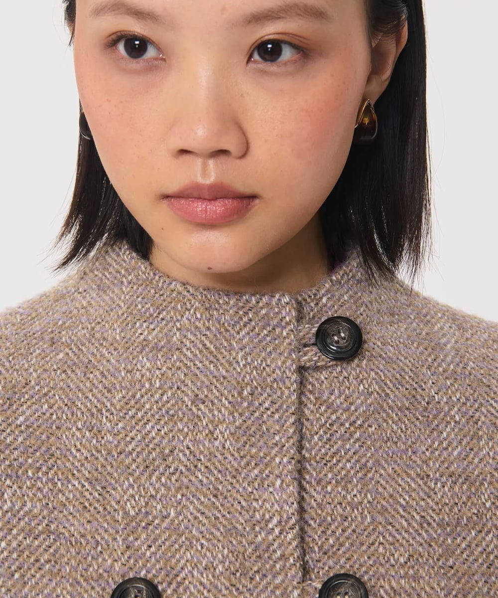VZJAG08800 TARA JARMON(タラ ジャーモン) スタンドカラーダブルブレストショートコート マルチ