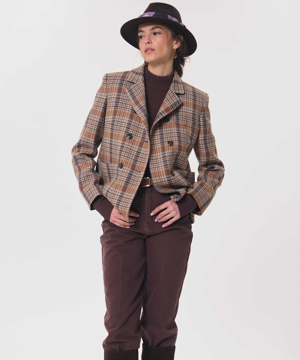 VZJAG13690 TARA JARMON(タラ ジャーモン) タータンチェックジャケット ヘーゼルナッツ