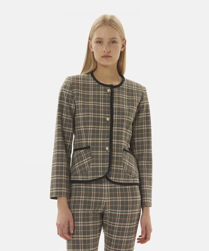 VZJAX15540 TARA JARMON Chocolate plaid jacket