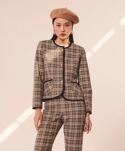VZJAX15540 TARA JARMON Chocolate plaid jacket