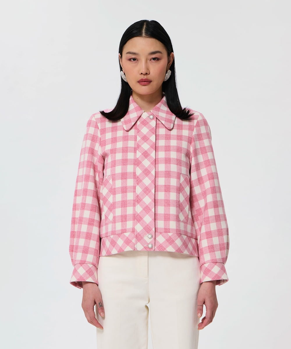VZJGA19700 TARA JARMON(タラ ジャーモン) ギンガムチェックブルゾン キャンディピンク