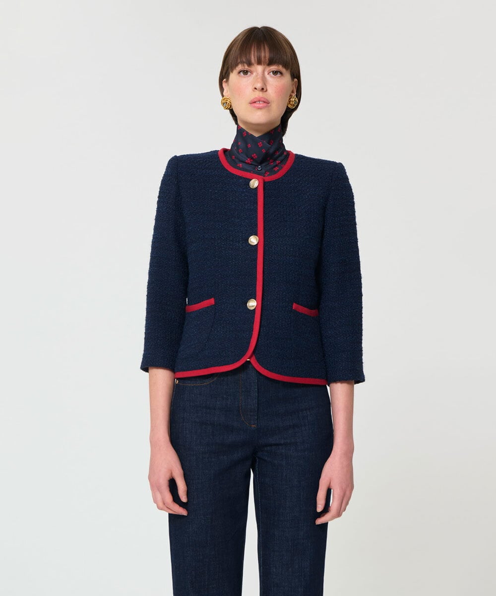 VZJGD01630 TARA JARMON(タラ ジャーモン) ツイードジャケット ミッドナイトブルー