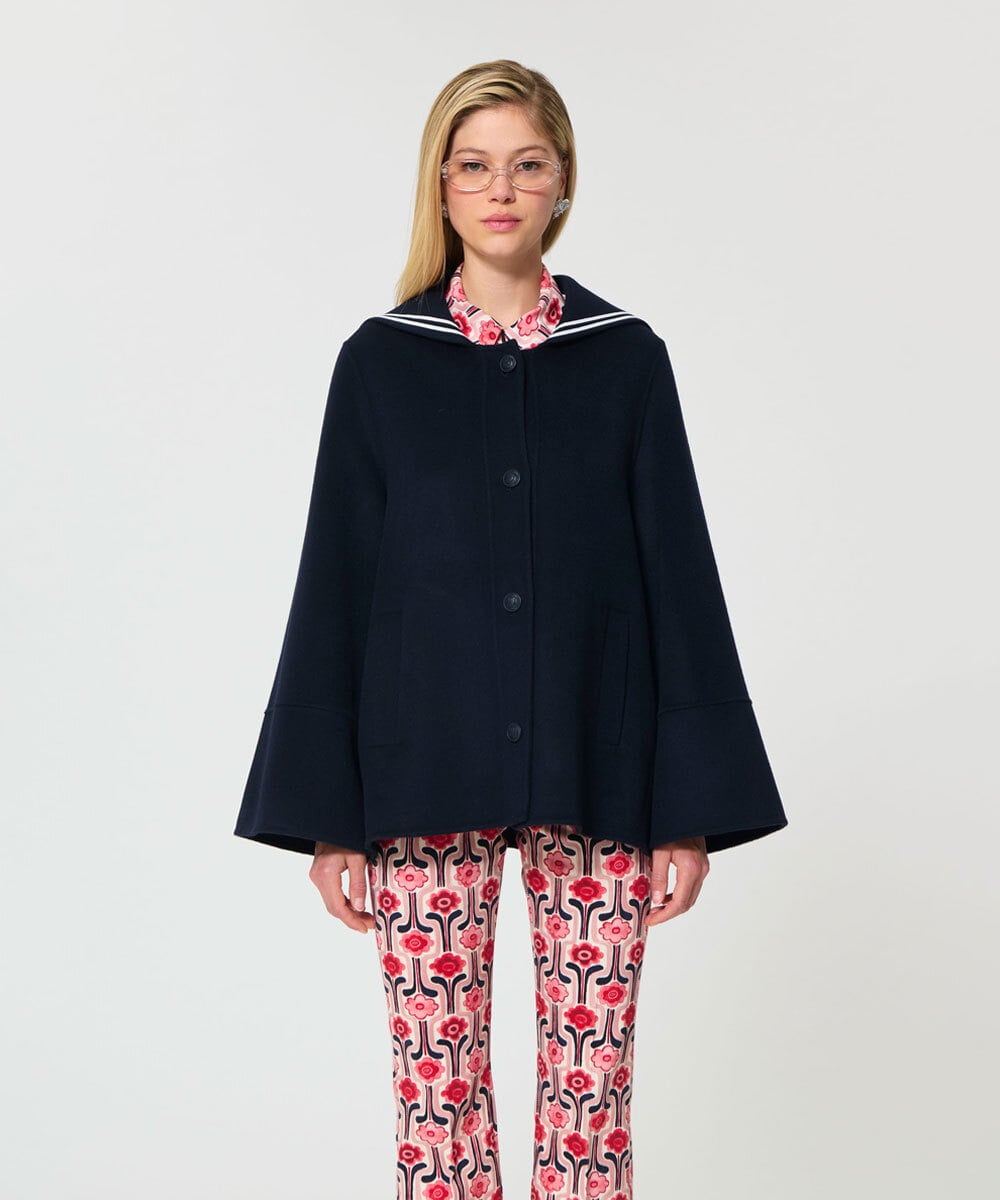 VZJGD06890 TARA JARMON(タラ ジャーモン) ダブルフェイスウールジャケット ミッドナイトブルー