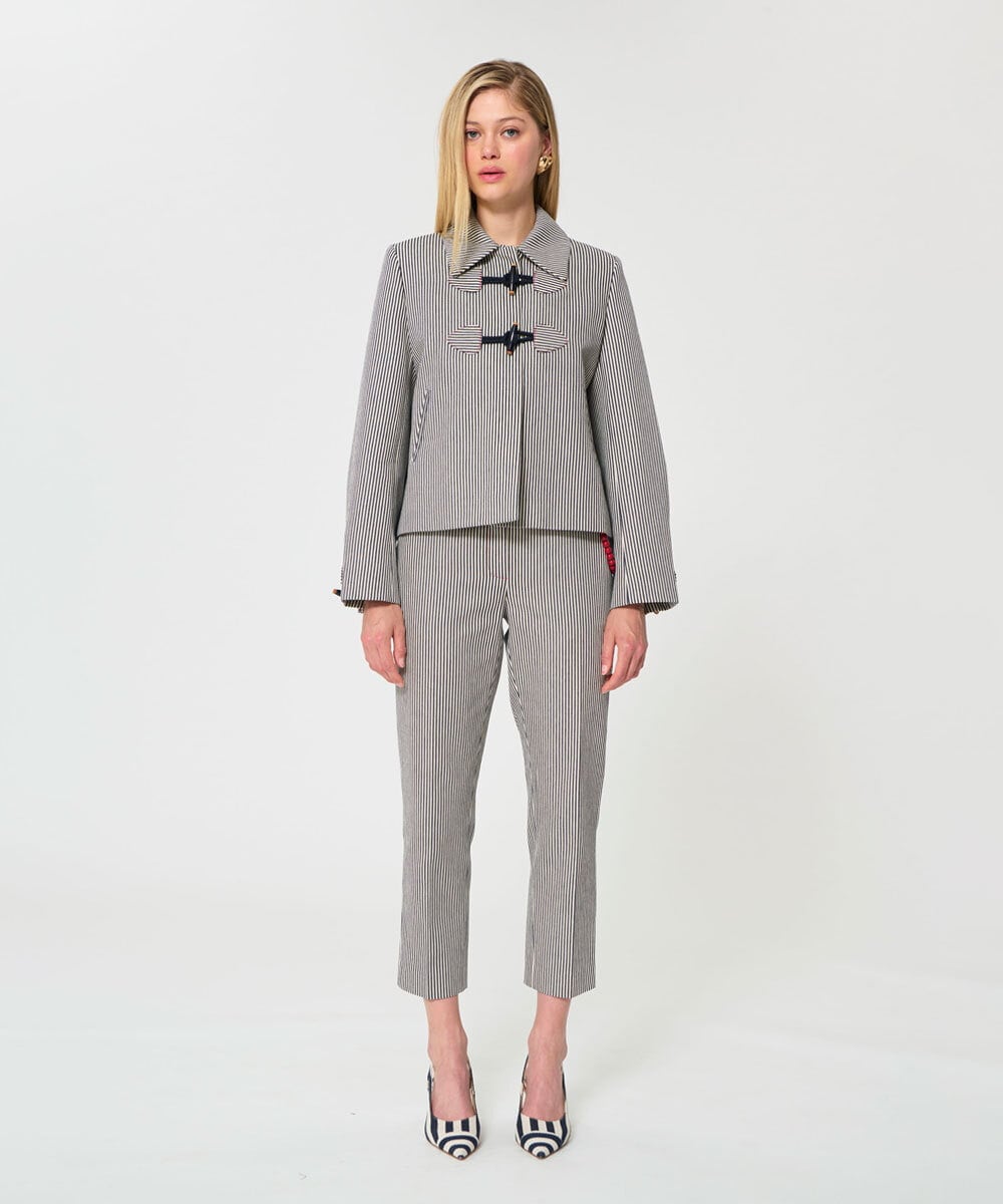 VZJGD09810 TARA JARMON(タラ ジャーモン) ストライプジャケット ネイビーブルー