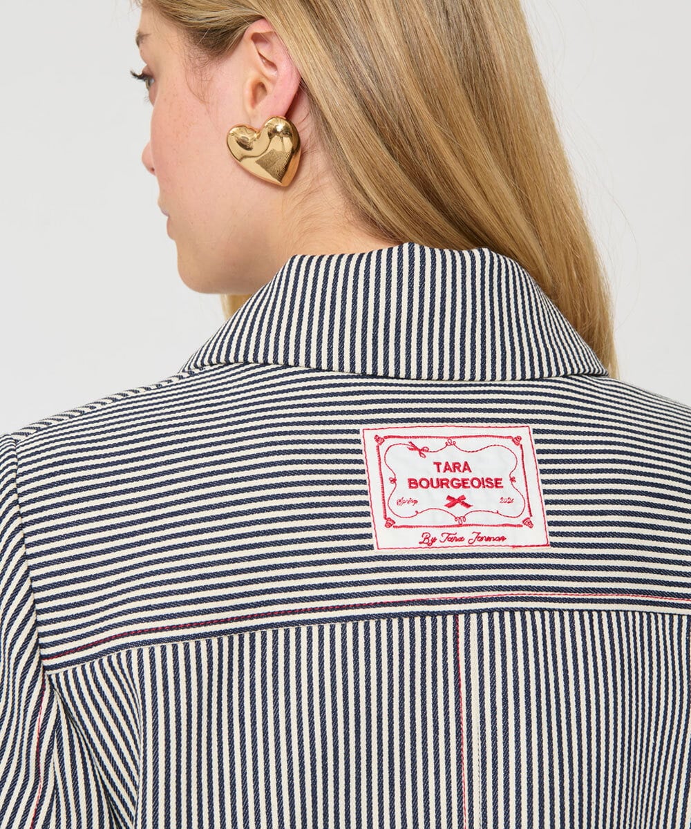 VZJGD09810 TARA JARMON(タラ ジャーモン) ストライプジャケット ネイビーブルー