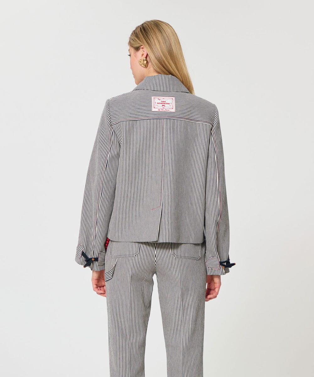 VZJGD09810 TARA JARMON(タラ ジャーモン) ストライプジャケット ネイビーブルー