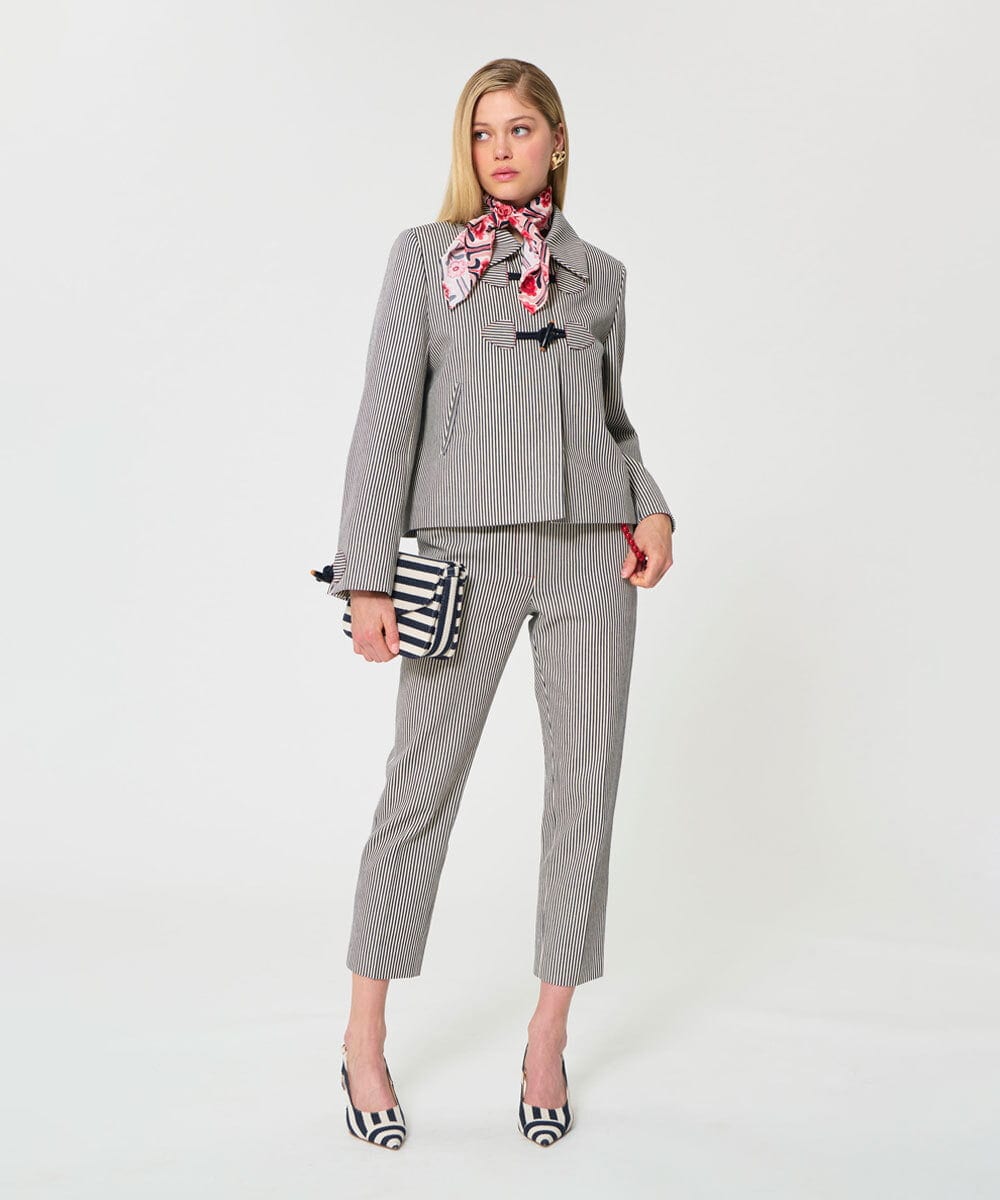 VZJGD09810 TARA JARMON(タラ ジャーモン) ストライプジャケット ネイビーブルー