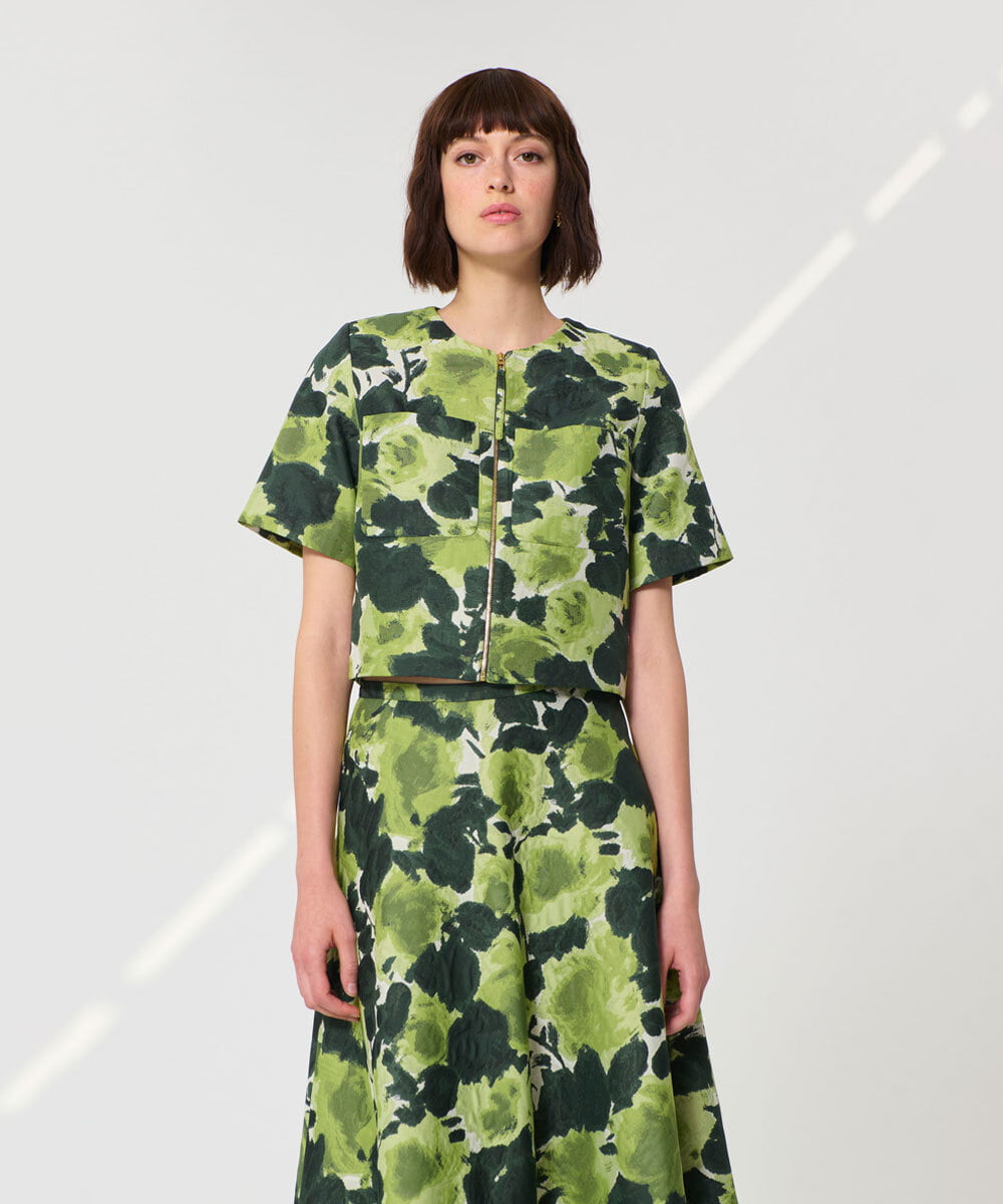 VZJGD11600 TARA JARMON(タラ ジャーモン) ペインテッドローズジャカードジャケット グリーン