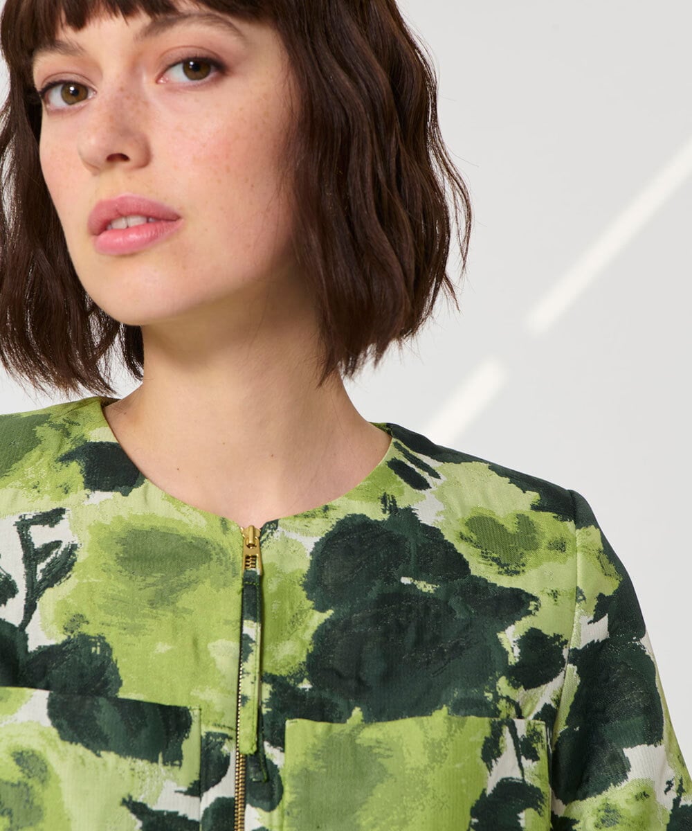 VZJGD11600 TARA JARMON(タラ ジャーモン) ペインテッドローズジャカードジャケット グリーン