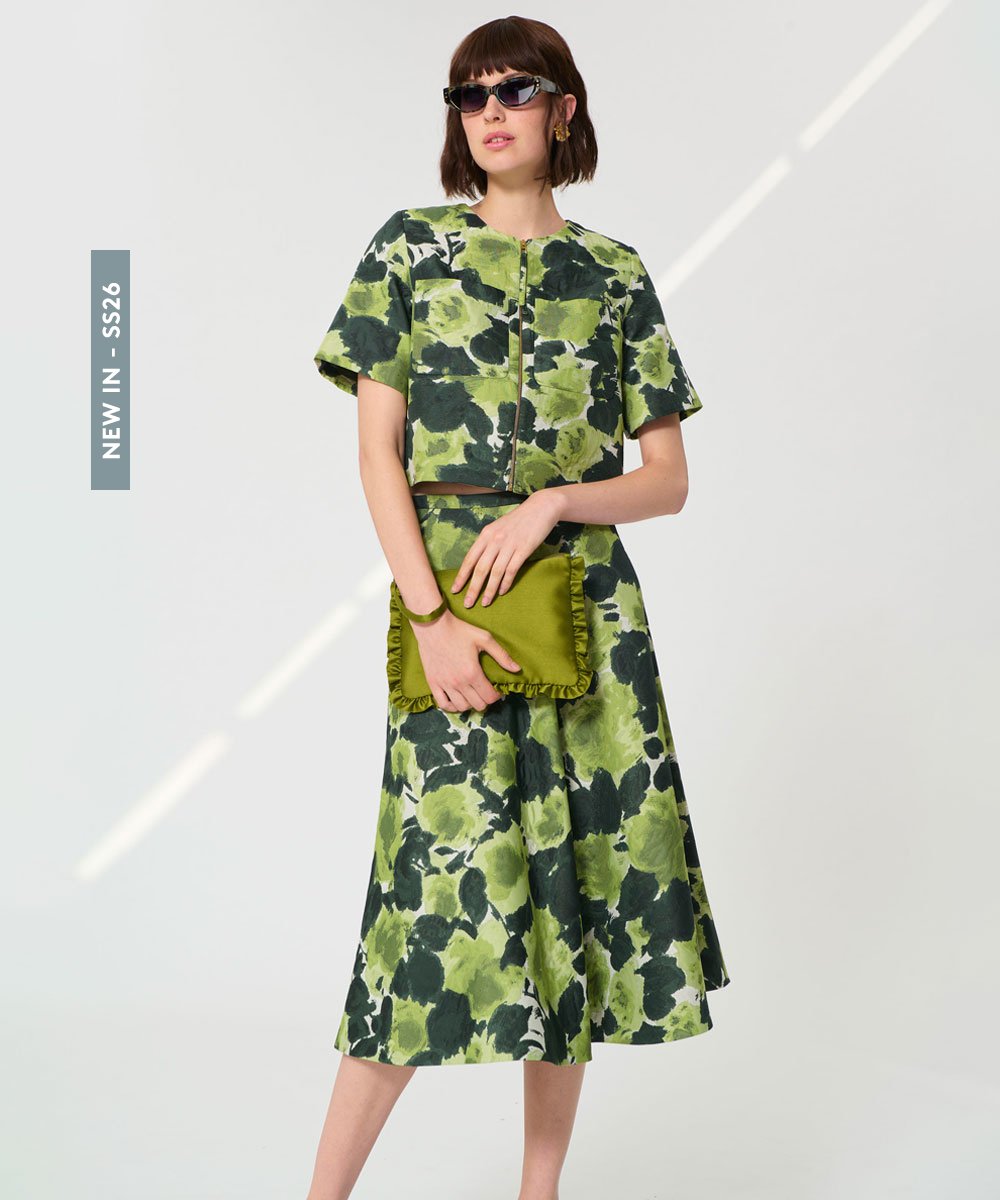 VZJGD11600 TARA JARMON(タラ ジャーモン) ペインテッドローズジャカードジャケット グリーン