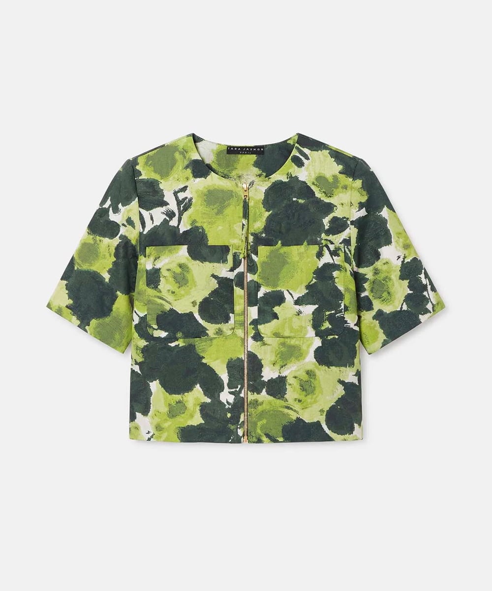 VZJGD11600 TARA JARMON(タラ ジャーモン) ペインテッドローズジャカードジャケット グリーン