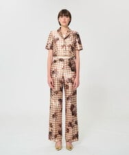 VZJGD38780 TARA JARMON(タラ ジャーモン) キャンバスフラワーズサテンジャケット ベージュ