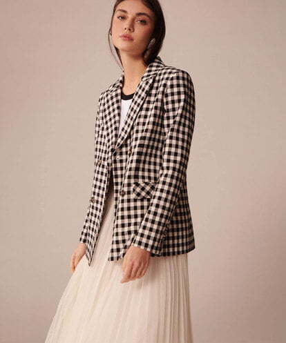VZJGU01560 TARA JARMON Gingham viscose suiting jacket