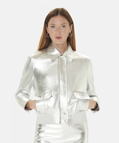 VZJGU05840 TARA JARMON White gold leather jacket