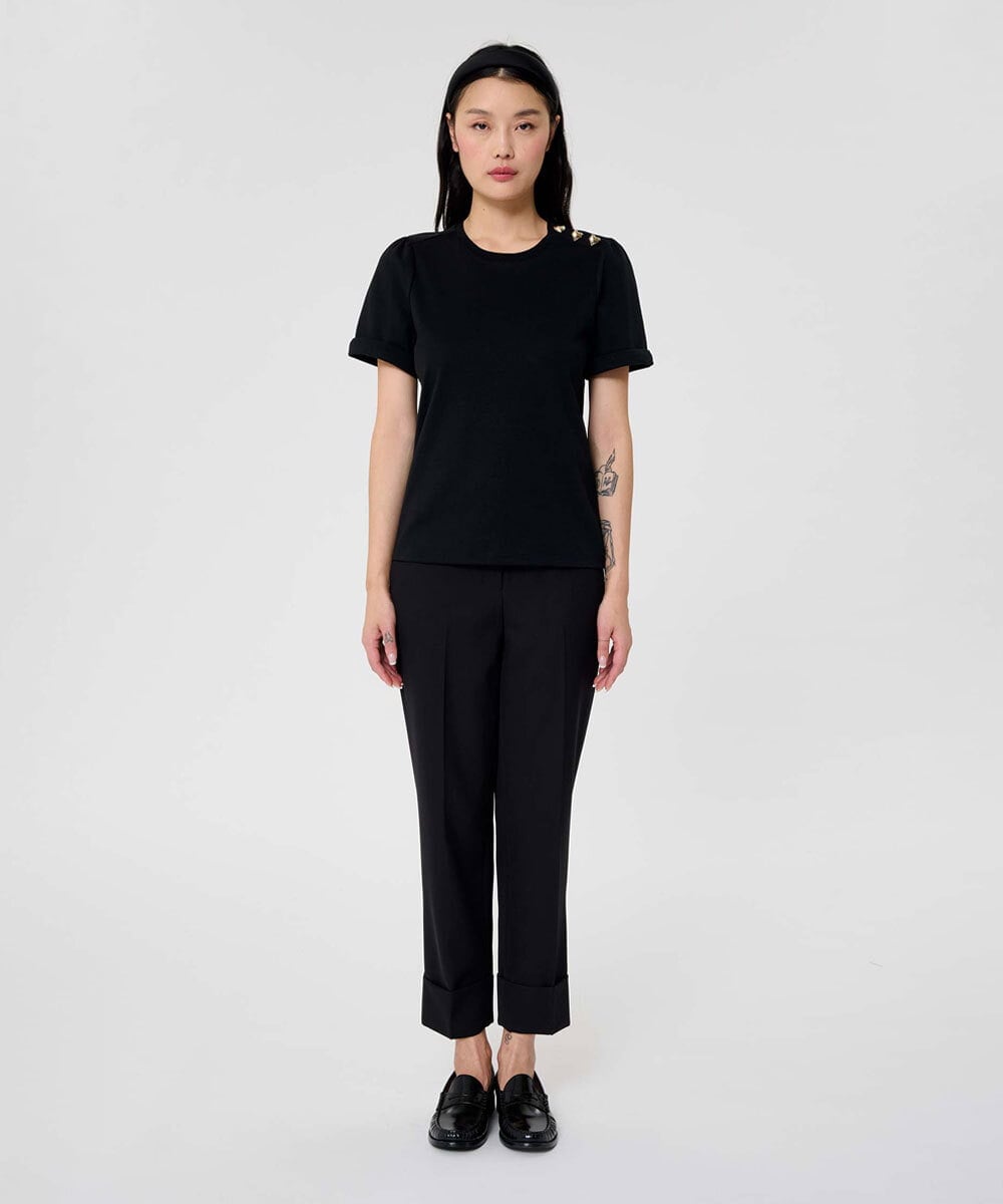 VZKAC06230 TARA JARMON(タラ ジャーモン) コットンジャージーダブルTシャツ ブラック