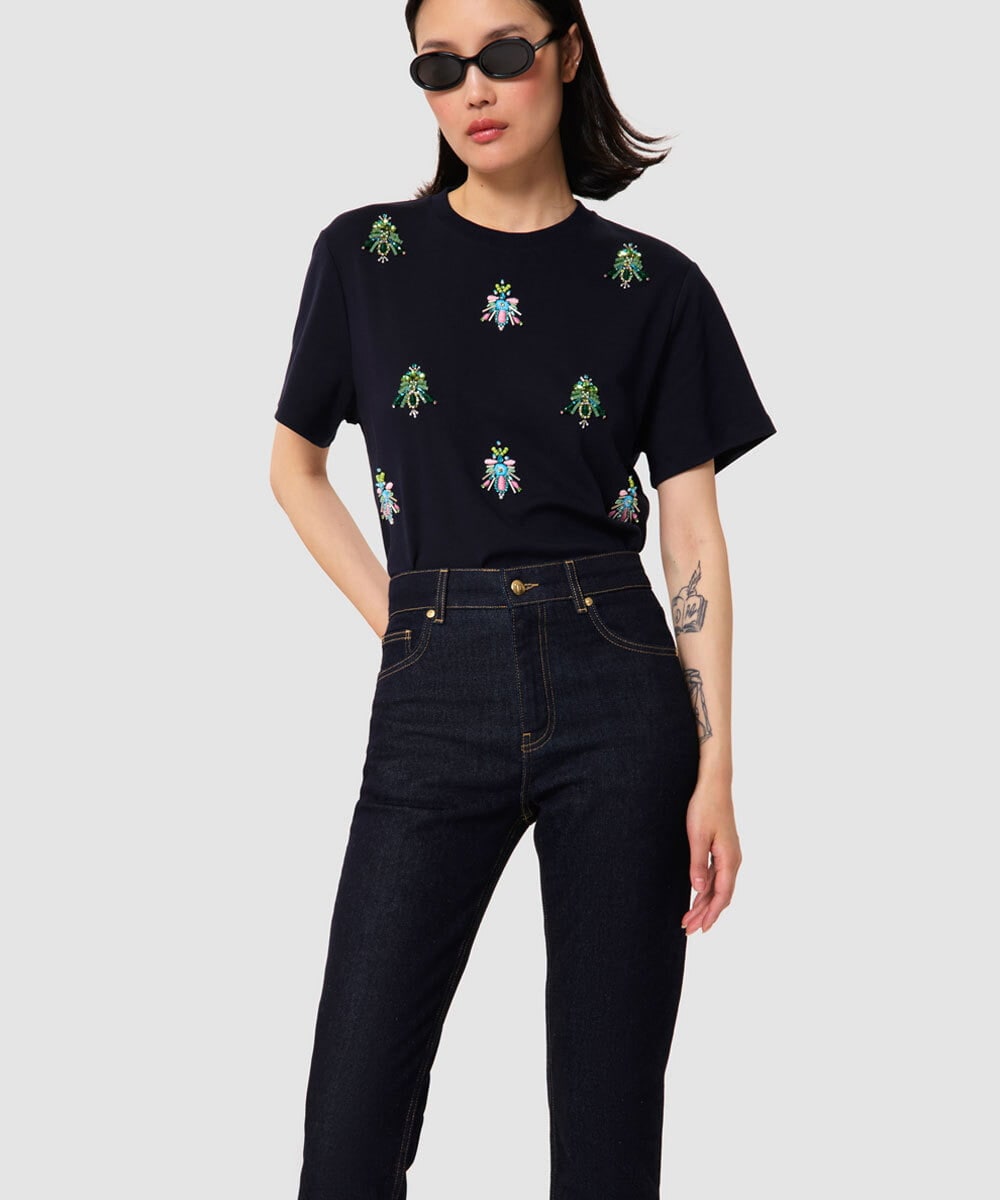 VZKGA10380 TARA JARMON(タラ ジャーモン) コットンジャージーダブルTシャツ ミッドナイトブルー