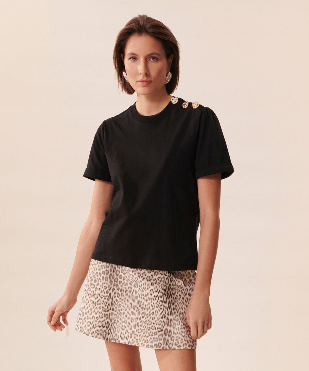 VZKGU01180 TARA JARMON(タラ ジャーモン) Mercerized cotton jersey T-shirt ブラック