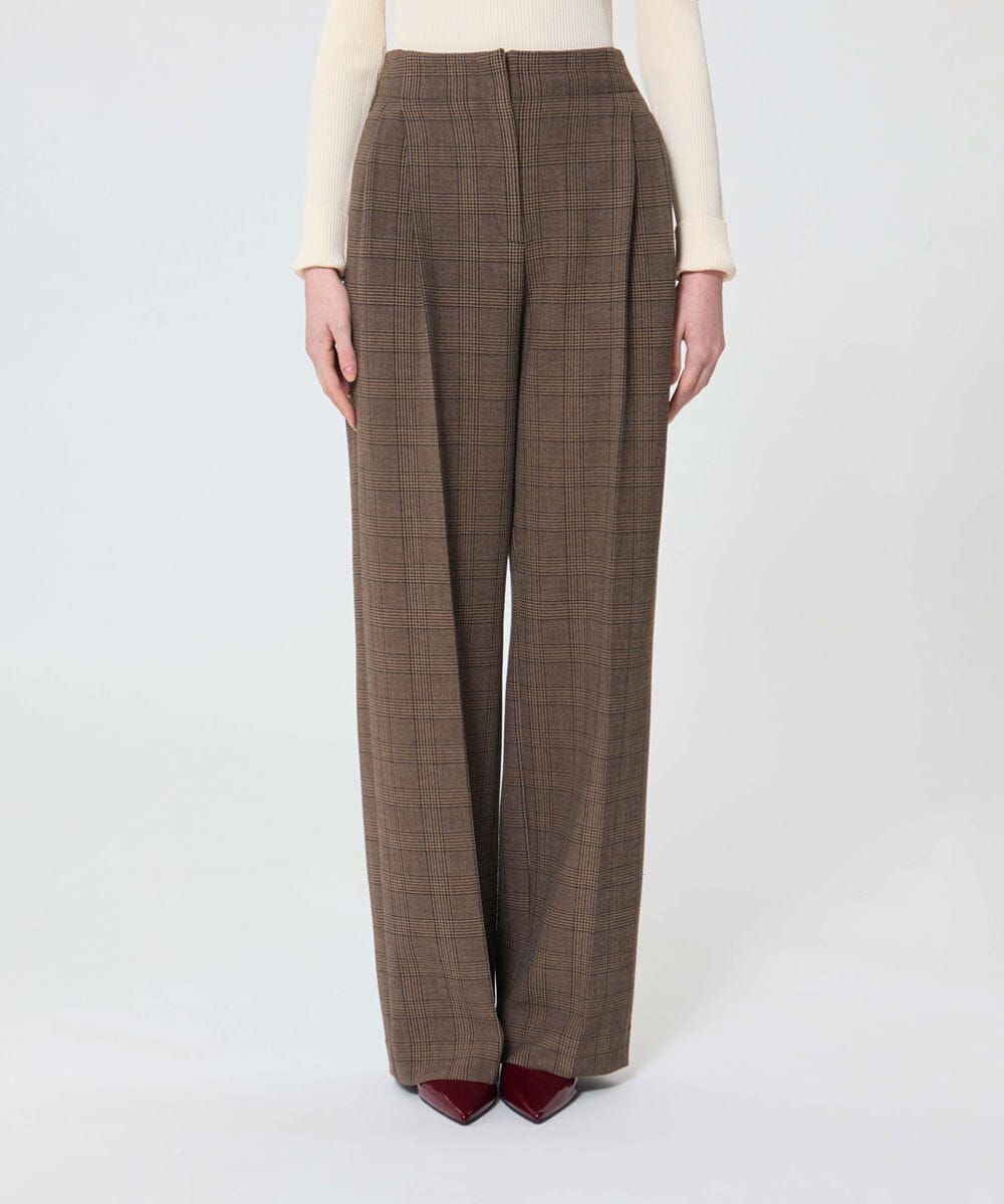 VZLAD13460 TARA JARMON(タラ ジャーモン) トーププリンスオブウェールズチェックパンツ ブラウン