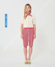 VZLGD21470 TARA JARMON(タラ ジャーモン) ストライプキャンバスハーフパンツ チェリーレッド