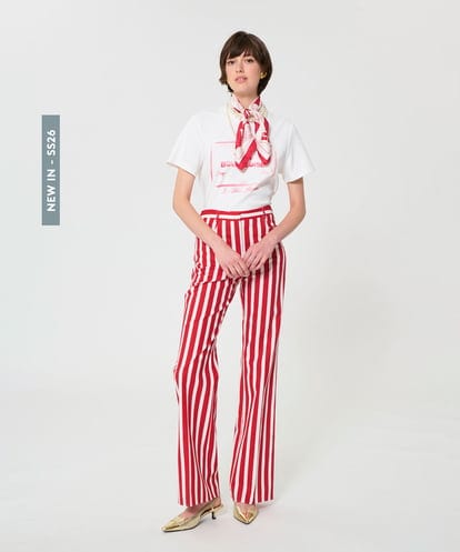 VZLGD24490 TARA JARMON ストライプキャンバスパンツ