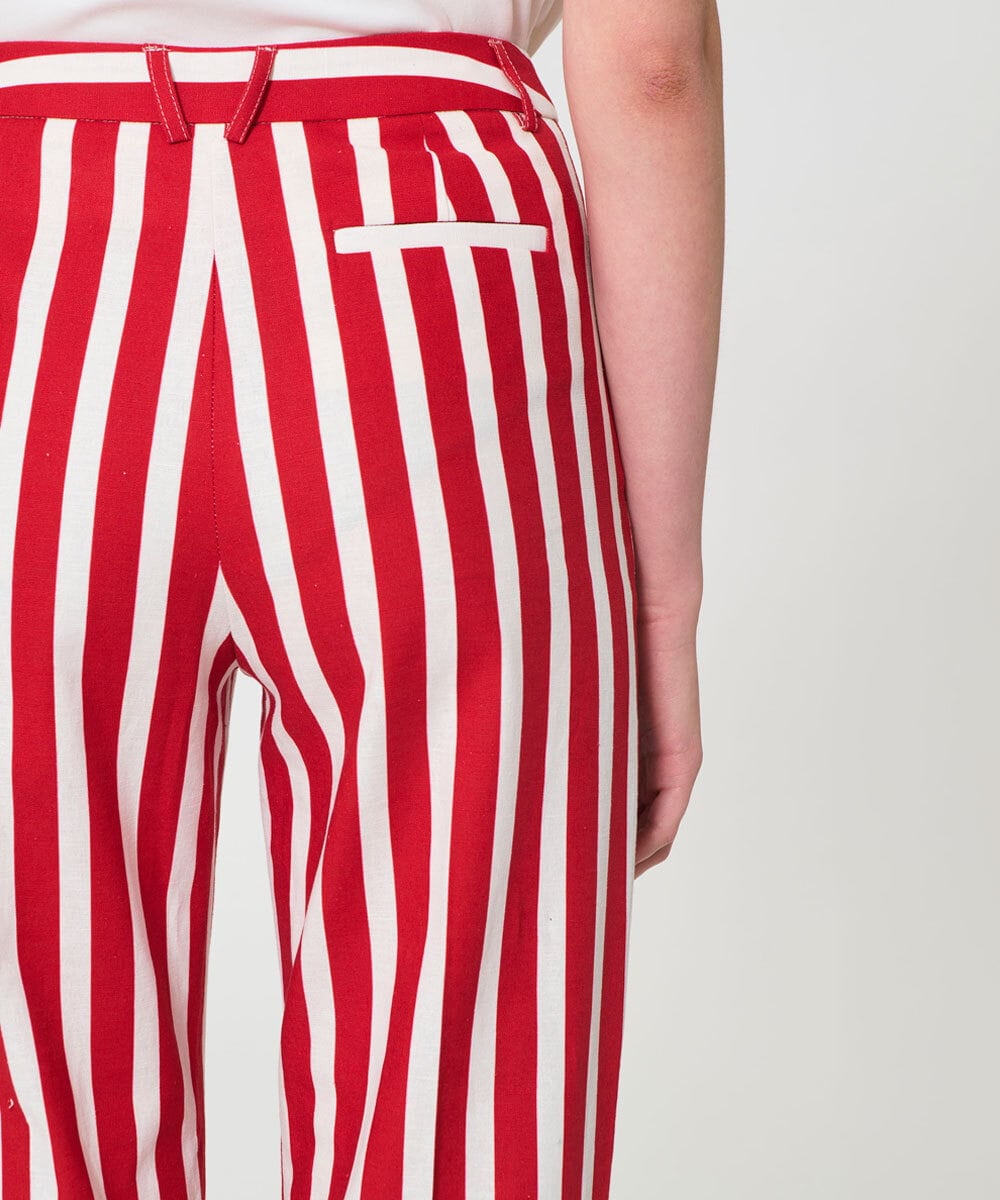 VZLGD24490 TARA JARMON(タラ ジャーモン) ストライプキャンバスパンツ チェリーレッド