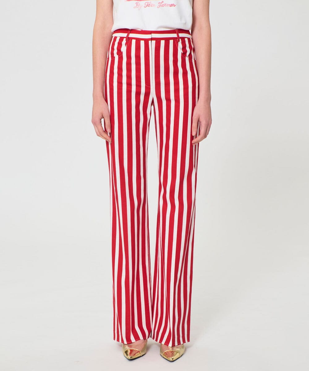 VZLGD24490 TARA JARMON(タラ ジャーモン) ストライプキャンバスパンツ チェリーレッド