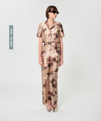 VZLGD38520 TARA JARMON キャンバスフラワーズサテンパンツ