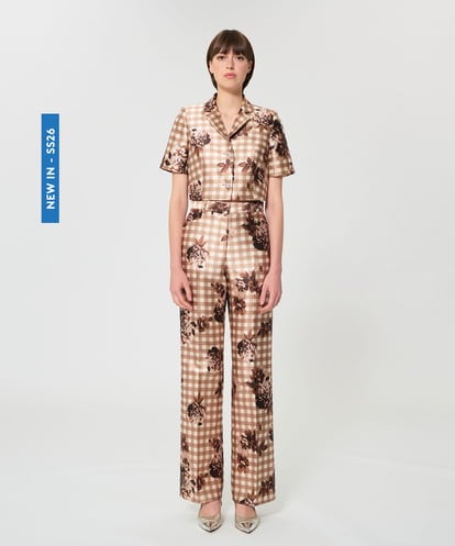 VZLGD38520 TARA JARMON キャンバスフラワーズサテンパンツ